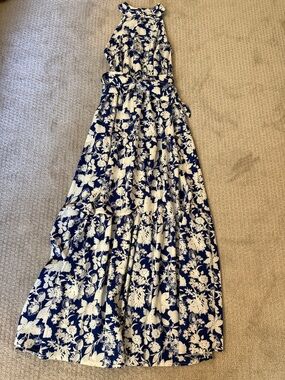 SHEIN Blue and White Floral Halter Dress